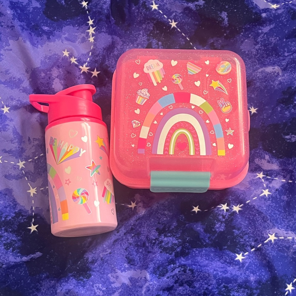 🌟❣️4/$10❣️🌟Pink Rainbow Lunchbox and Water Bottle Set